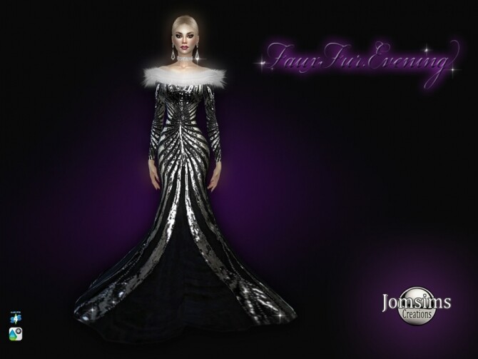 Sims 4 Fauxfur Evening dress by jomsims at TSR