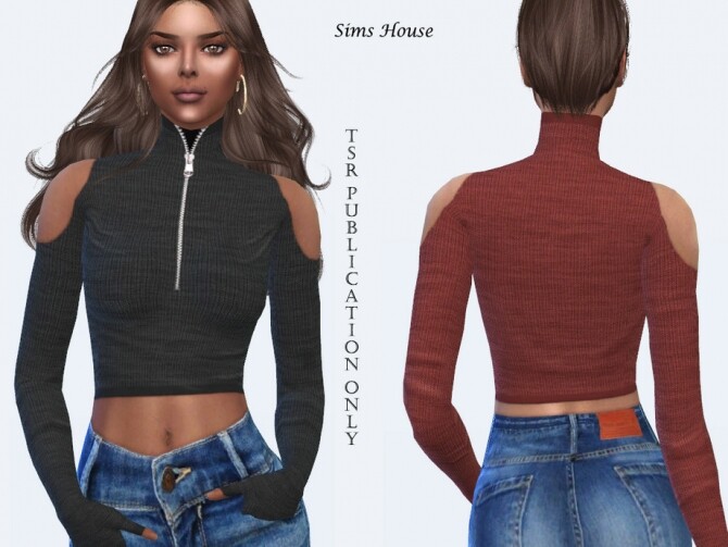 Sims 4 Off Shoulder Zip Top by Sims House at TSR