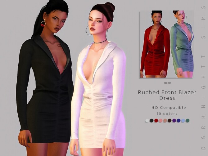 Sims 4 Ruched Front Blazer Dress by DarkNighTt at TSR