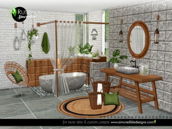 Sims 4 Rustiko bathroom by SIMcredible at TSR