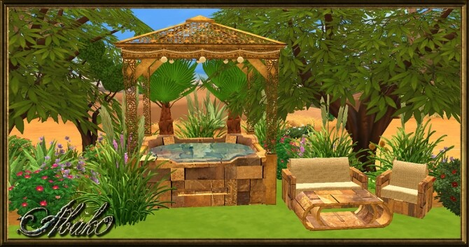 Sims 4 Disandra Set: Tub, Loveseat, Chair & Table at Abuk0 Sims4