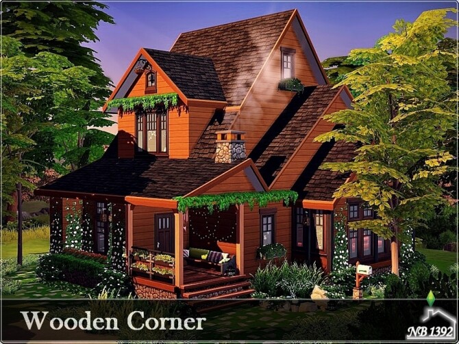 Sims 4 Wooden Corner No CC House by nobody1392 at TSR