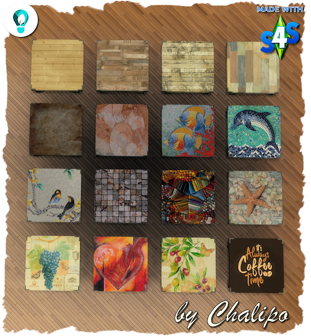 Sims 4 ECO Living coffee table recolors by Chalipo at All 4 Sims