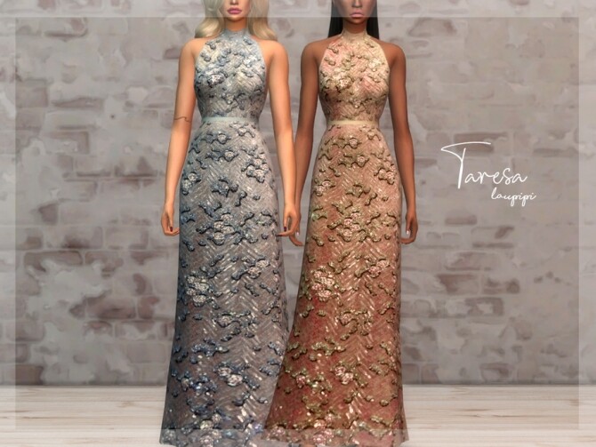 Sims 4 Taresa long embellished dress by laupipi at TSR