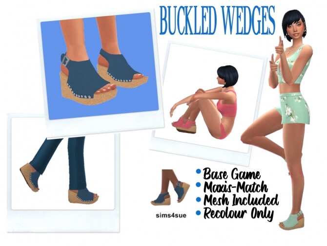 Sims 4 DALLASGIRL’S BUCKLED WEDGES & MADLEN’S RIMINI BOOTS at Sims4Sue