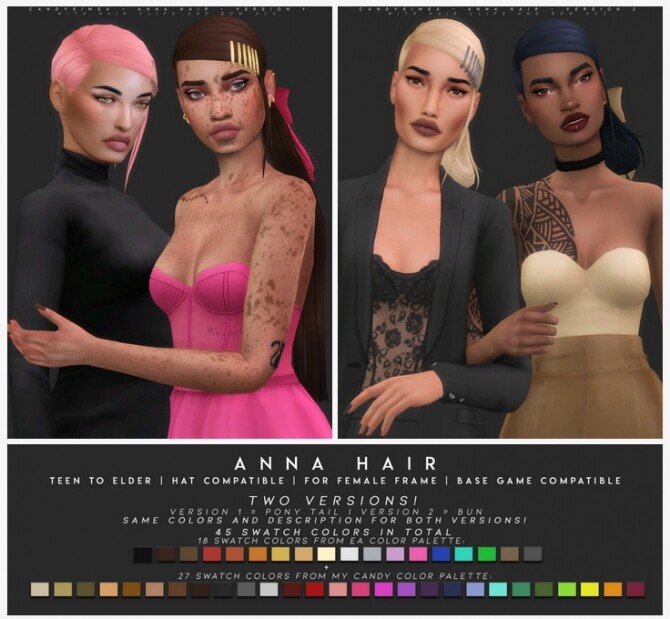Sims 4 ANNA HAIR + HAIR CLIPS AND BOW ACC at Candy Sims 4