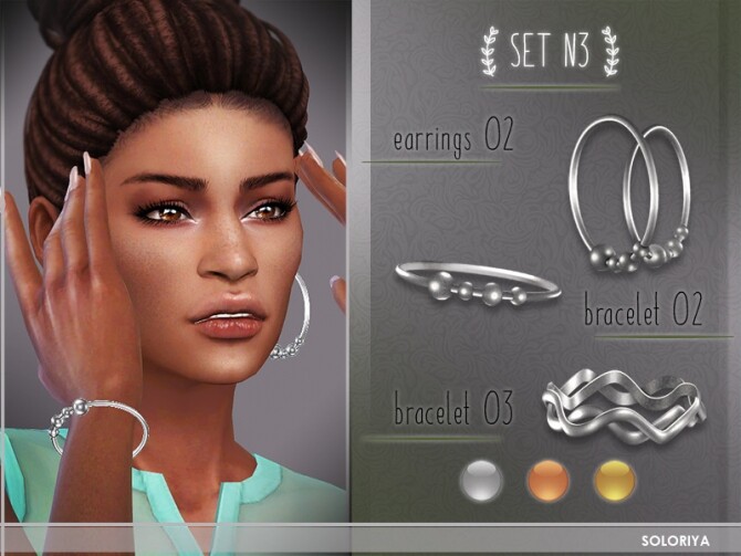 Sims 4 Set N3: 2 earrings and 3 bracelets at Soloriya