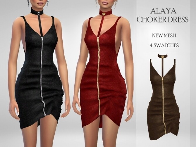 Sims 4 Alaya Choker Dress by Puresim at TSR