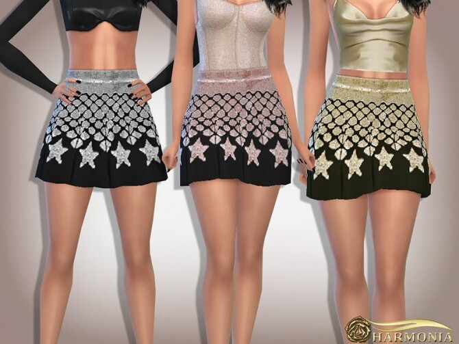 Sims 4 Star Sequin Flare Mini Skirt by Harmonia at TSR