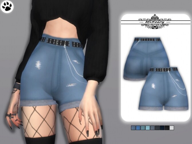 Sims 4 Denim Shorts With Chain Belt by MsBeary at TSR
