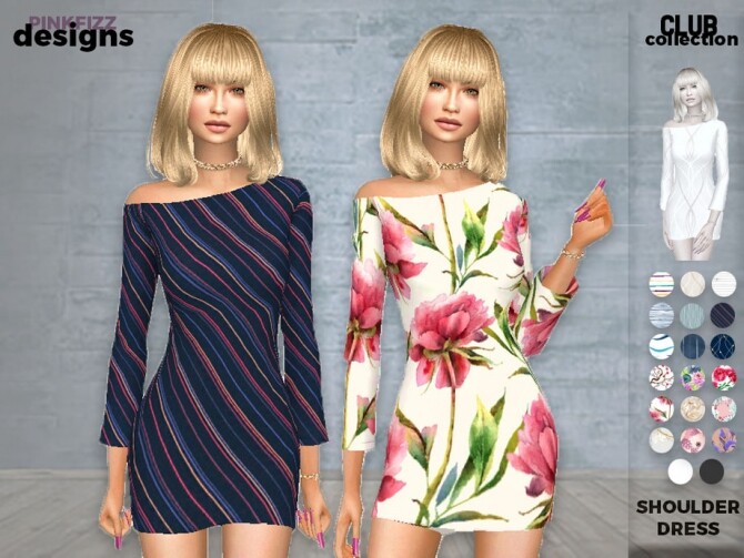Sims 4 Club Shoulder Dress PF135 by Pinkfizzzzz at TSR
