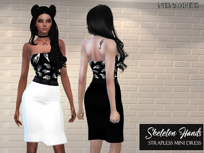 Sims 4 Skeleton Hands Strapless Mini Dress by neinahpets at TSR