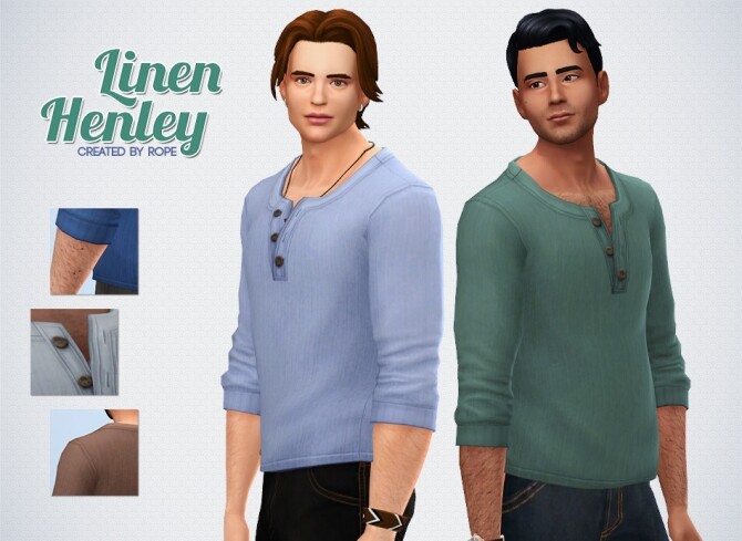 Sims 4 Linen Henley by Rope at Simsontherope