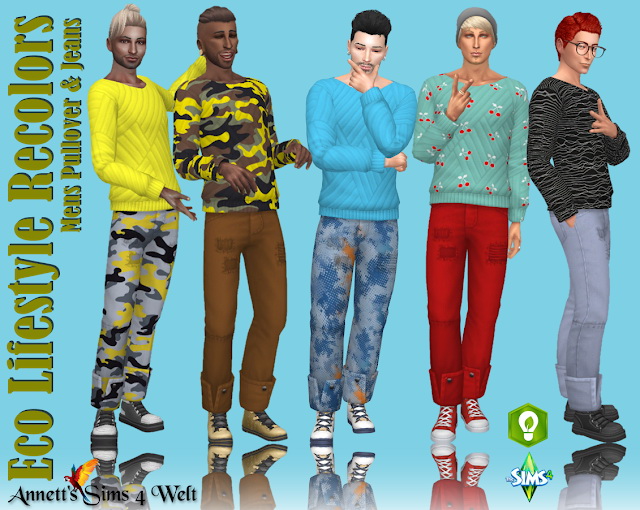 Sims 4 Eco Lifestyle Recolors Mens Pullover & Jeans at Annett’s Sims 4 Welt