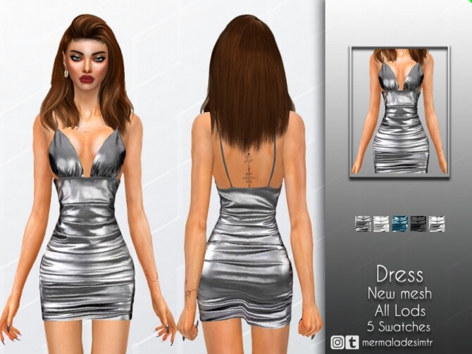 Sims 4 Metallic Dress by mermaladesimtr at TSR