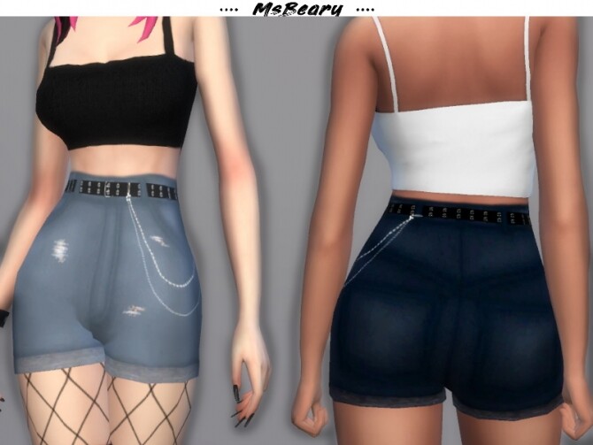 Sims 4 Denim Shorts With Chain Belt by MsBeary at TSR