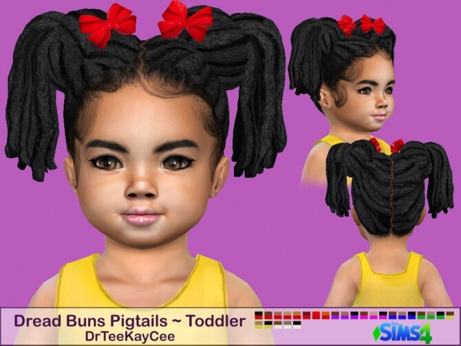 Sims 4 Dread Buns Pigtails Toddler by drteekaycee at TSR