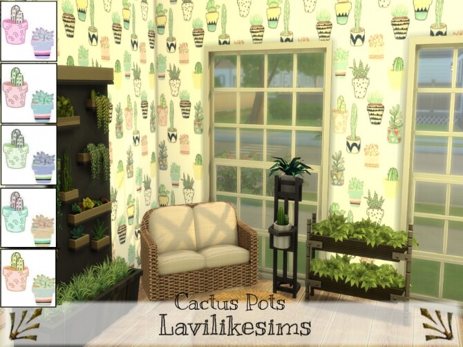 Sims 4 Cactus Pots Wallpaper by lavilikesims at TSR