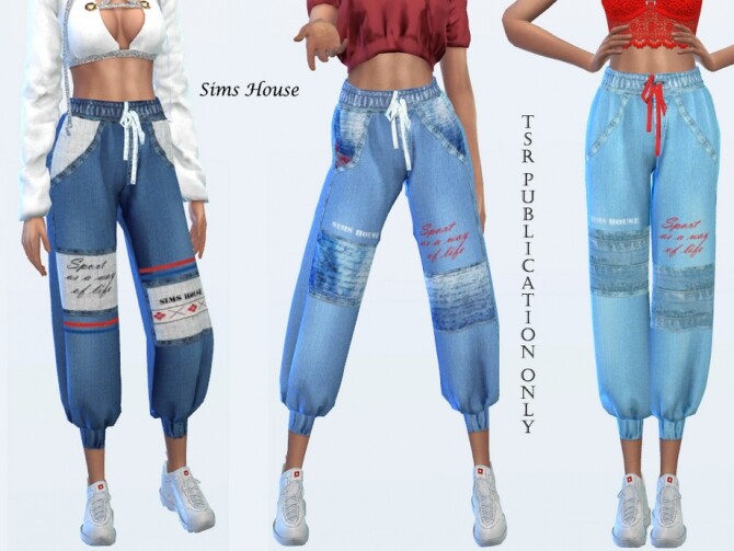 Sims 4 Women Denim Cargo Joggers by Sims House at TSR