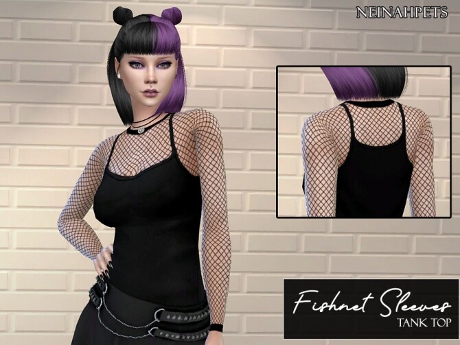 Sims 4 Fishnet Sleeve Tank Top by neinahpets at TSR