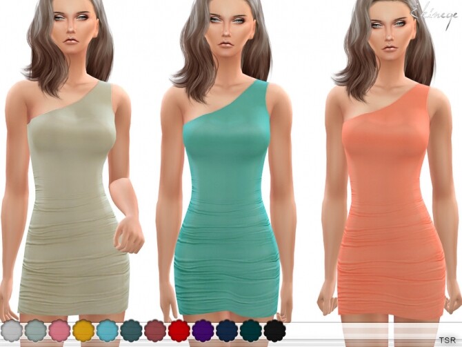 Sims 4 One Shoulder Ruched Dress by ekinege at TSR