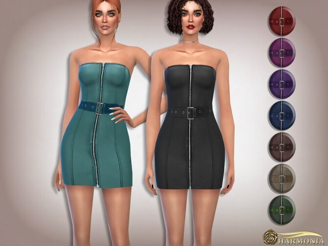 Sims 4 Faux Leather Zip Front Dress by Harmonia at TSR