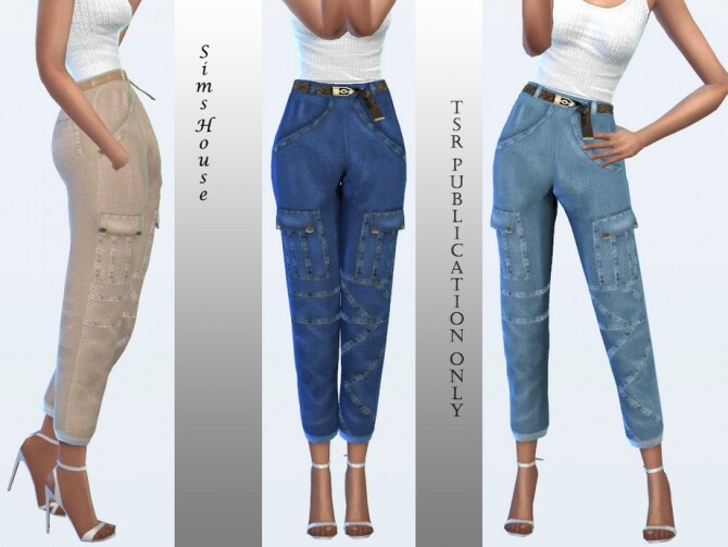 Sims 4 Mom jeans with belt by Sims House at TSR