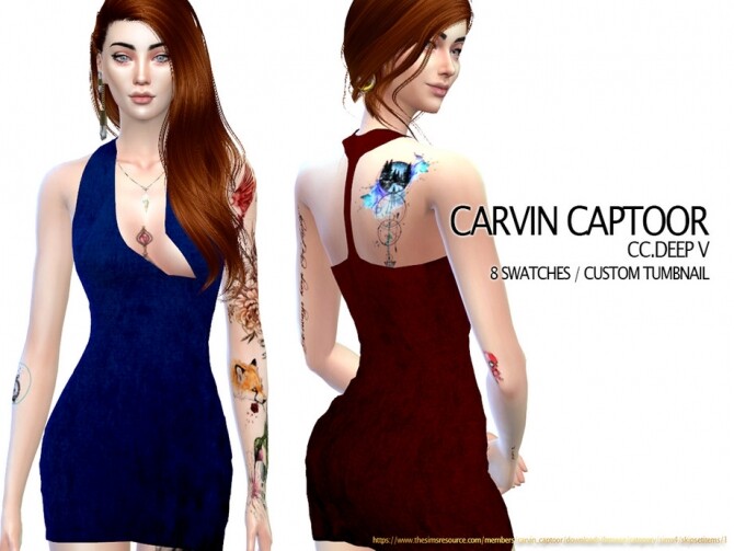 Sims 4 Deep V dress by carvin captoor at TSR