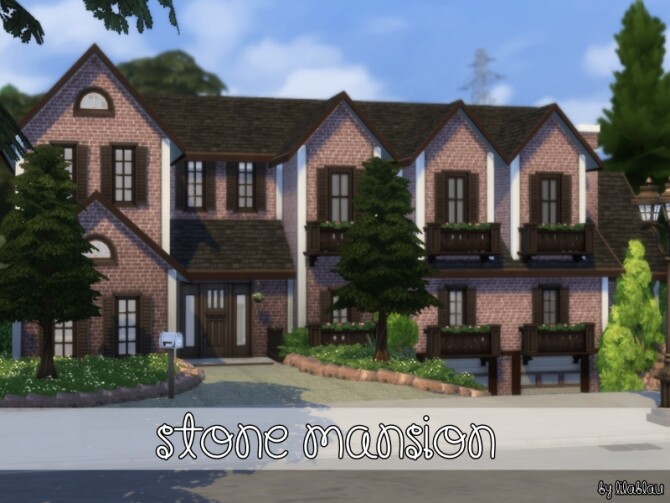 Sims 4 Stone Mansion NoCC by LilaBlau at TSR