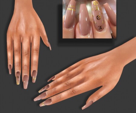 LV Beige Nails HQ one color at Luxuriah Sims