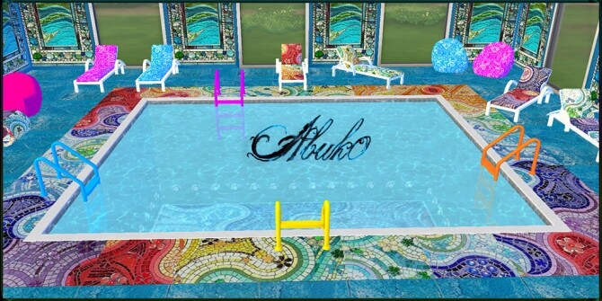 Sims 4 Mendence pool furniture, tiles and window at Abuk0 Sims4