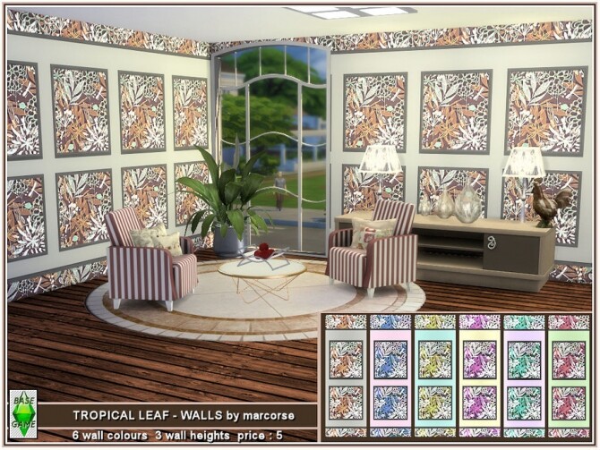 Sims 4 Tropical Leaf Walls by marcorse at TSR