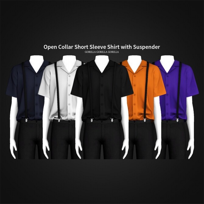 Sims 4 Open Collar Short Sleeve Shirt with Suspender at Gorilla