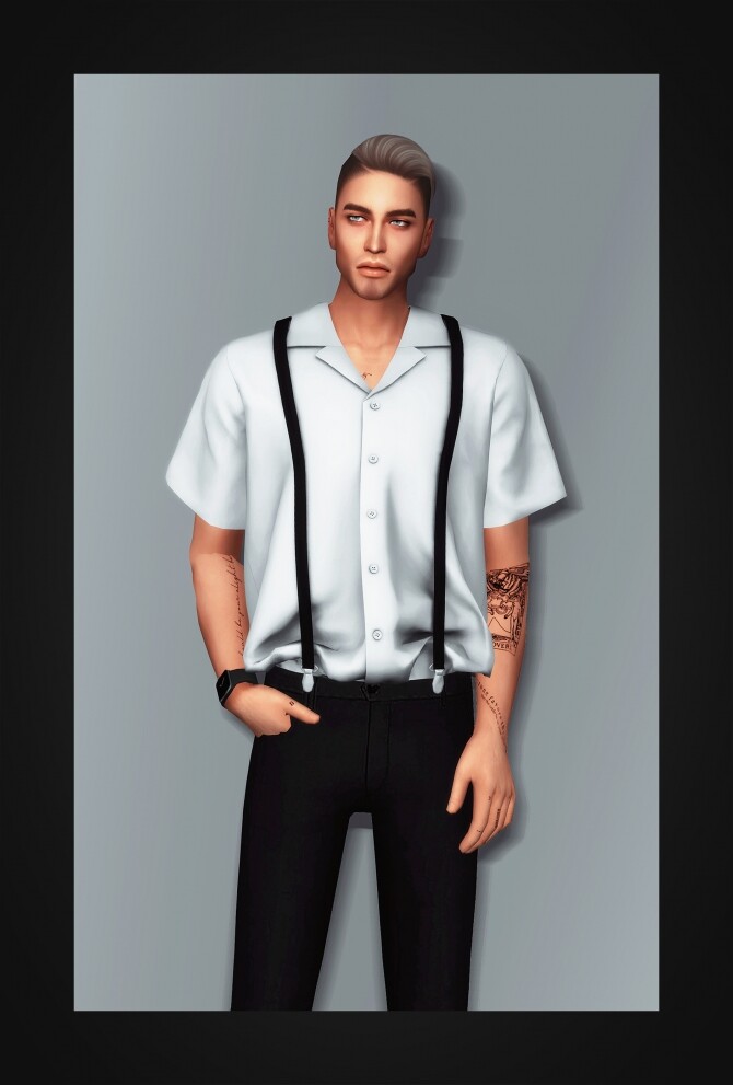 Sims 4 Open Collar Short Sleeve Shirt with Suspender at Gorilla