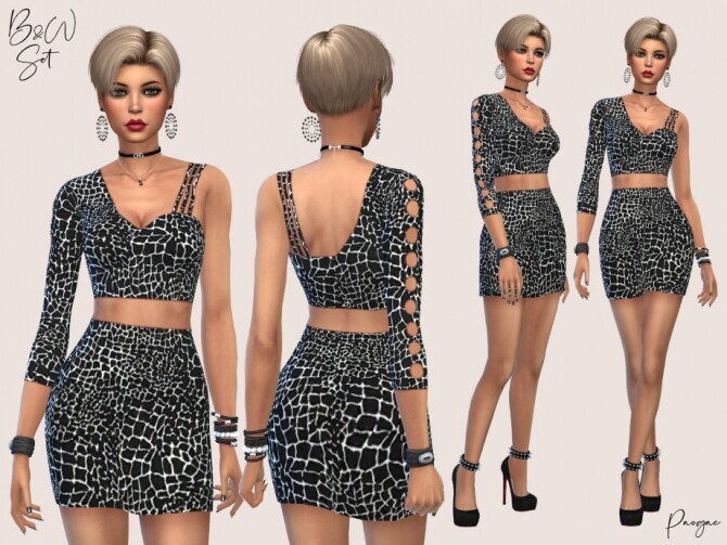 Sims 4 B&W Top and skirt set by Paogae at TSR