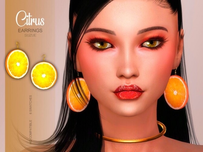 Sims 4 Citrus Earrings by Suzue at TSR