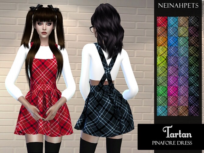 Sims 4 Tartan Pinafore Dress by neinahpets at TSR