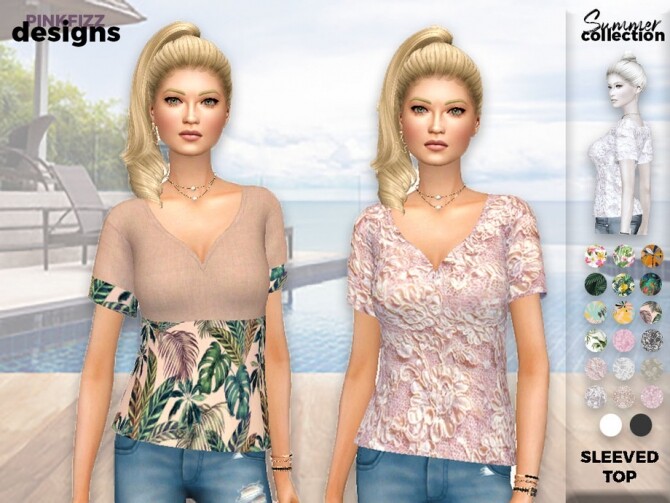 Sims 4 Summer Sleeved Top PF134 by Pinkfizzzzz at TSR