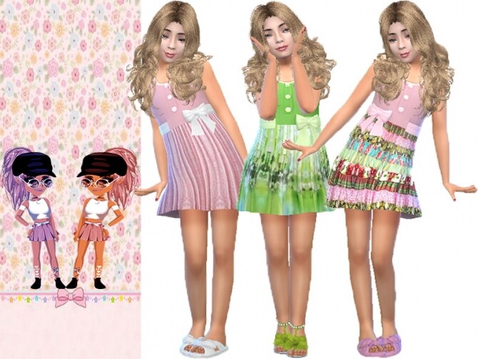 Sims 4 Button bow dress recolor by TrudieOpp at TSR