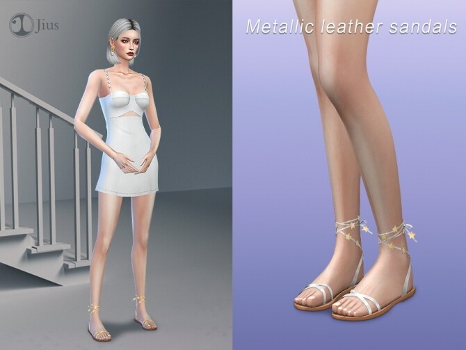 Sims 4 Metallic leather sandals 01 by Jius at TSR