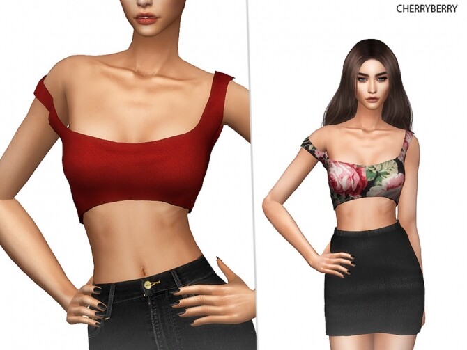 Sims 4 Off Shoulder Crop Top by CherryBerrySim at TSR