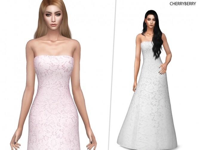 Sims 4 Linda Wedding Dress by CherryBerrySim at TSR