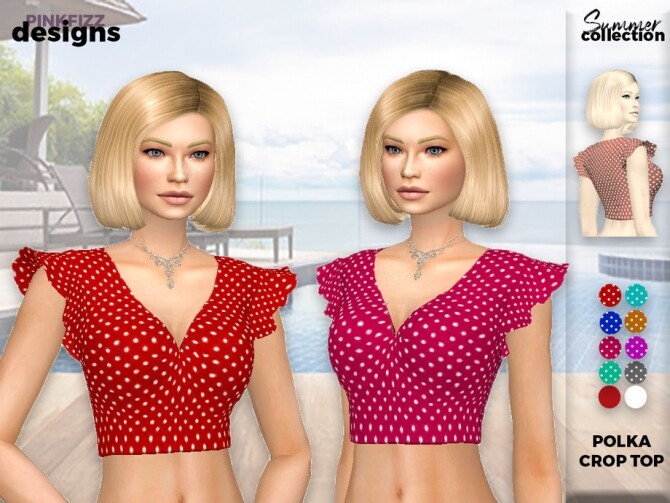 Sims 4 Summer Polka Crop Top PF132 by Pinkfizzzzz at TSR