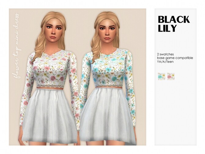 Sims 4 Flower Top Mini Dress by Black Lily at TSR