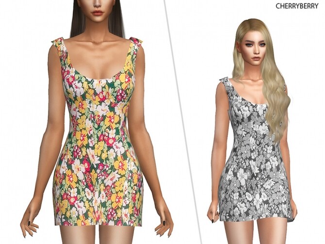 Sims 4 Floral Summer Dress by CherryBerrySim at TSR