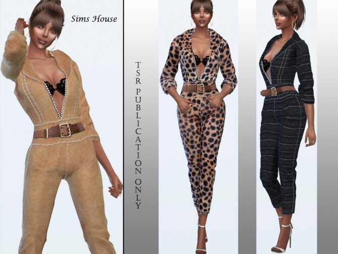 Sims 4 Womens overalls from eco leather by Sims House at TSR