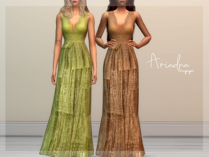 Sims 4 Ariadna long embellished dress by laupipi at Laupipi