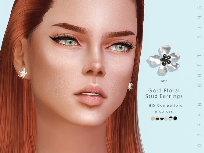 Sims 4 Gold Floral Stud Earrings by DarkNighTt at TSR