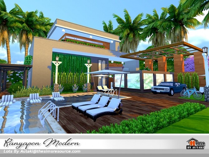 Sims 4 Kanyapon Modern House NoCC by autaki at TSR