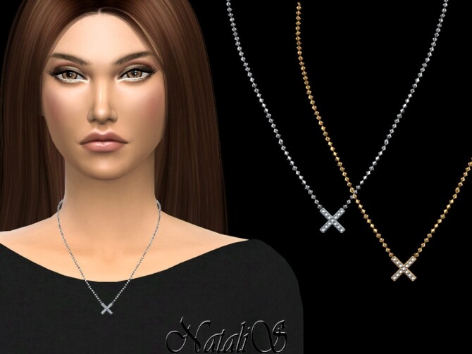 Sims 4 X shaped pendant necklace by NataliS at TSR
